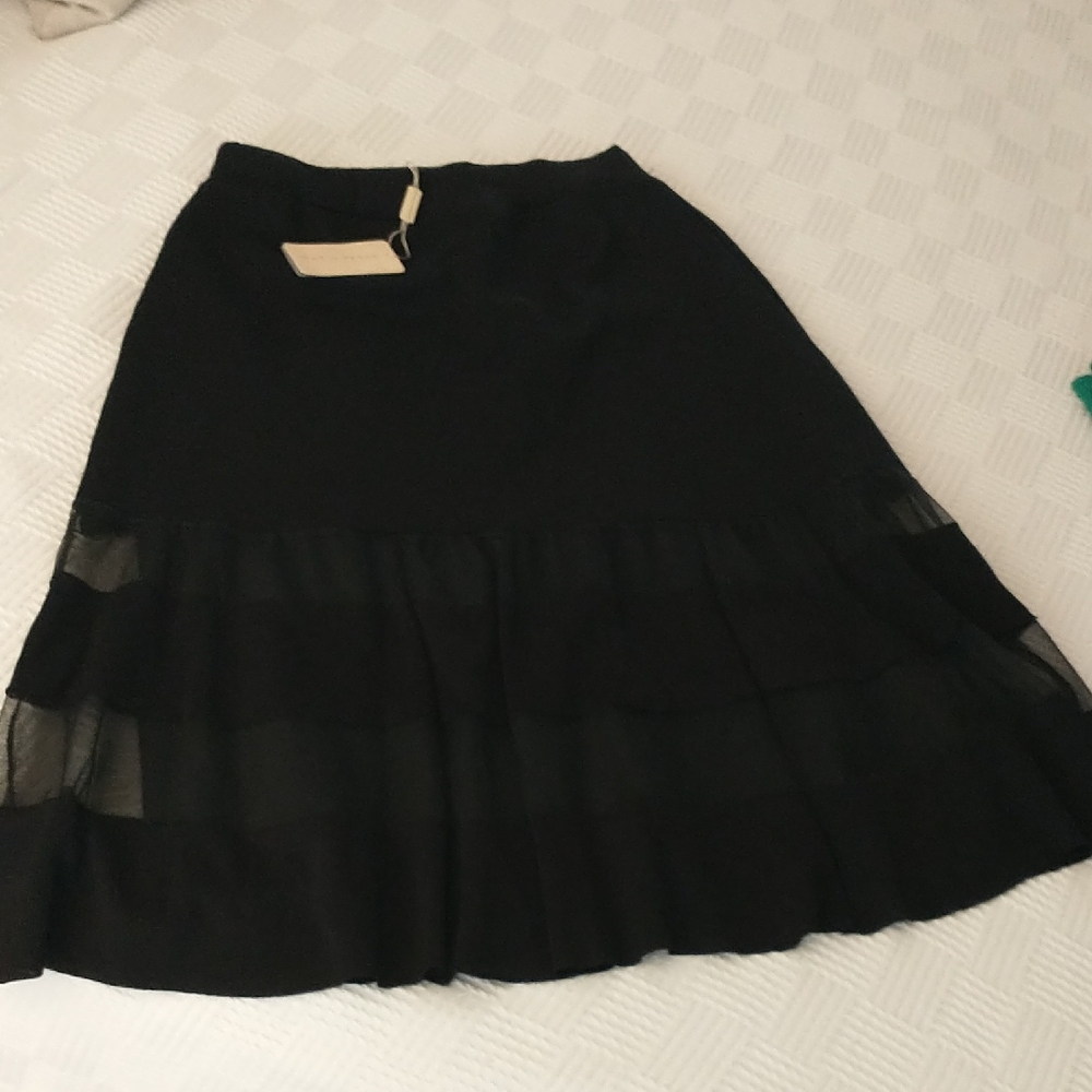 Black Tiered A-Line Midi Skirt